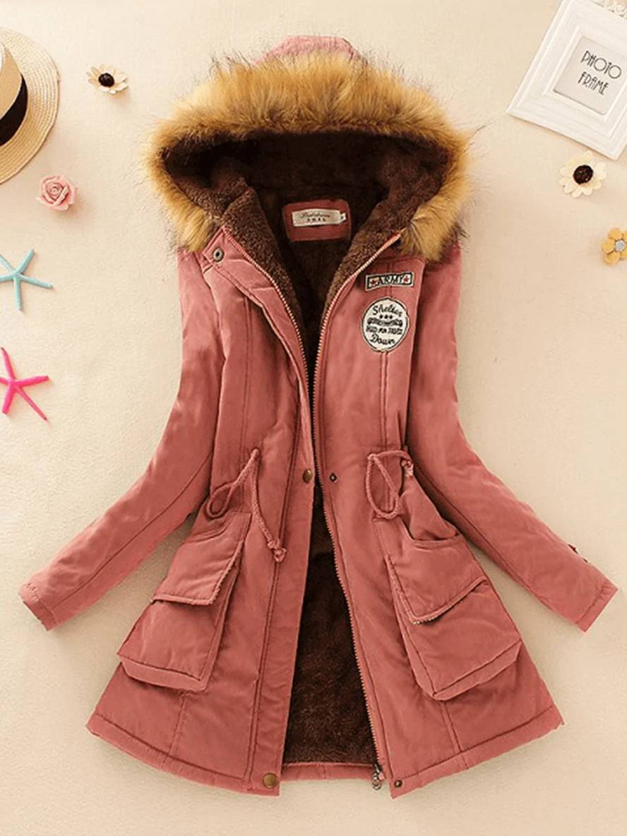 Cocolii mi-longue parka intérieur fourrure à capuche boutons poches fermeture éclair femme mode décontracté