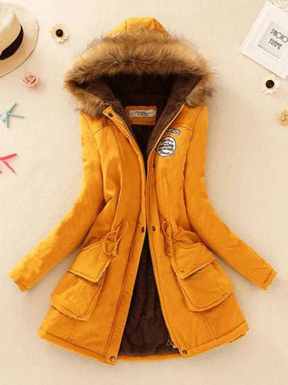 Cocolii mi-longue parka intérieur fourrure à capuche boutons poches fermeture éclair femme mode décontracté