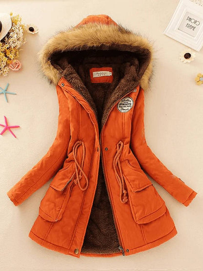 Cocolii mi-longue parka intérieur fourrure à capuche boutons poches fermeture éclair femme mode décontracté