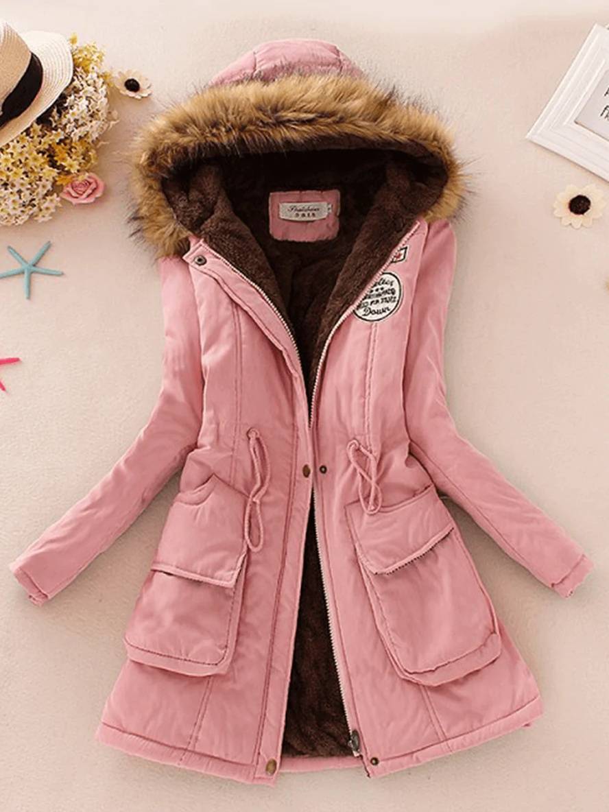 Cocolii mi-longue parka intérieur fourrure à capuche boutons poches fermeture éclair femme mode décontracté