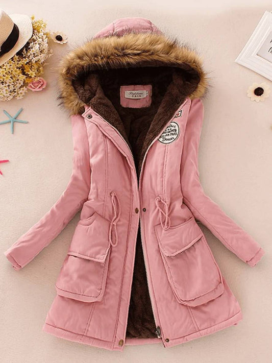 Cocolii mi-longue parka intérieur fourrure à capuche boutons poches fermeture éclair femme mode décontracté