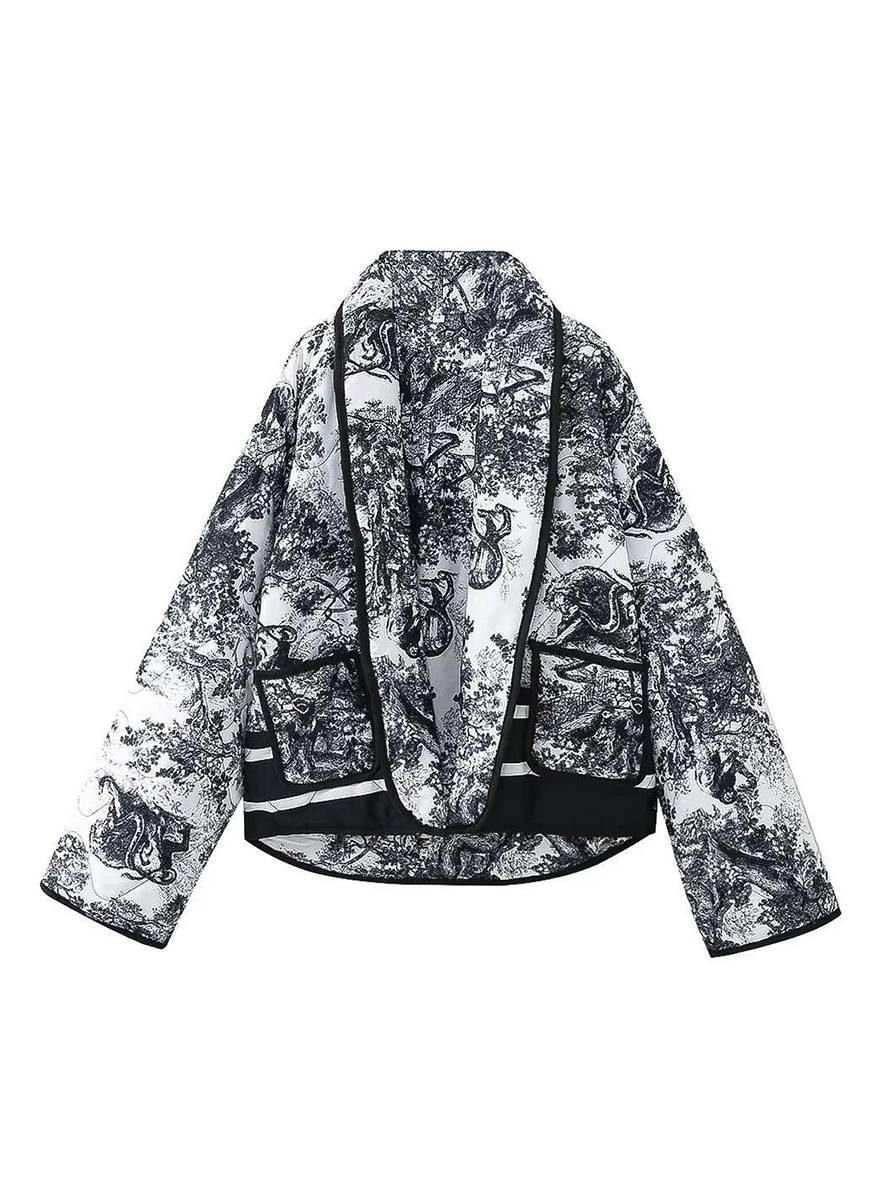 Cocolii court hiver veste imprimé à fleurie poches manches longues femme oversized décontracté manteau