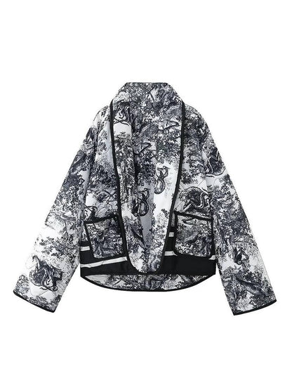 Cocolii court hiver veste imprimé à fleurie poches manches longues femme oversized décontracté manteau