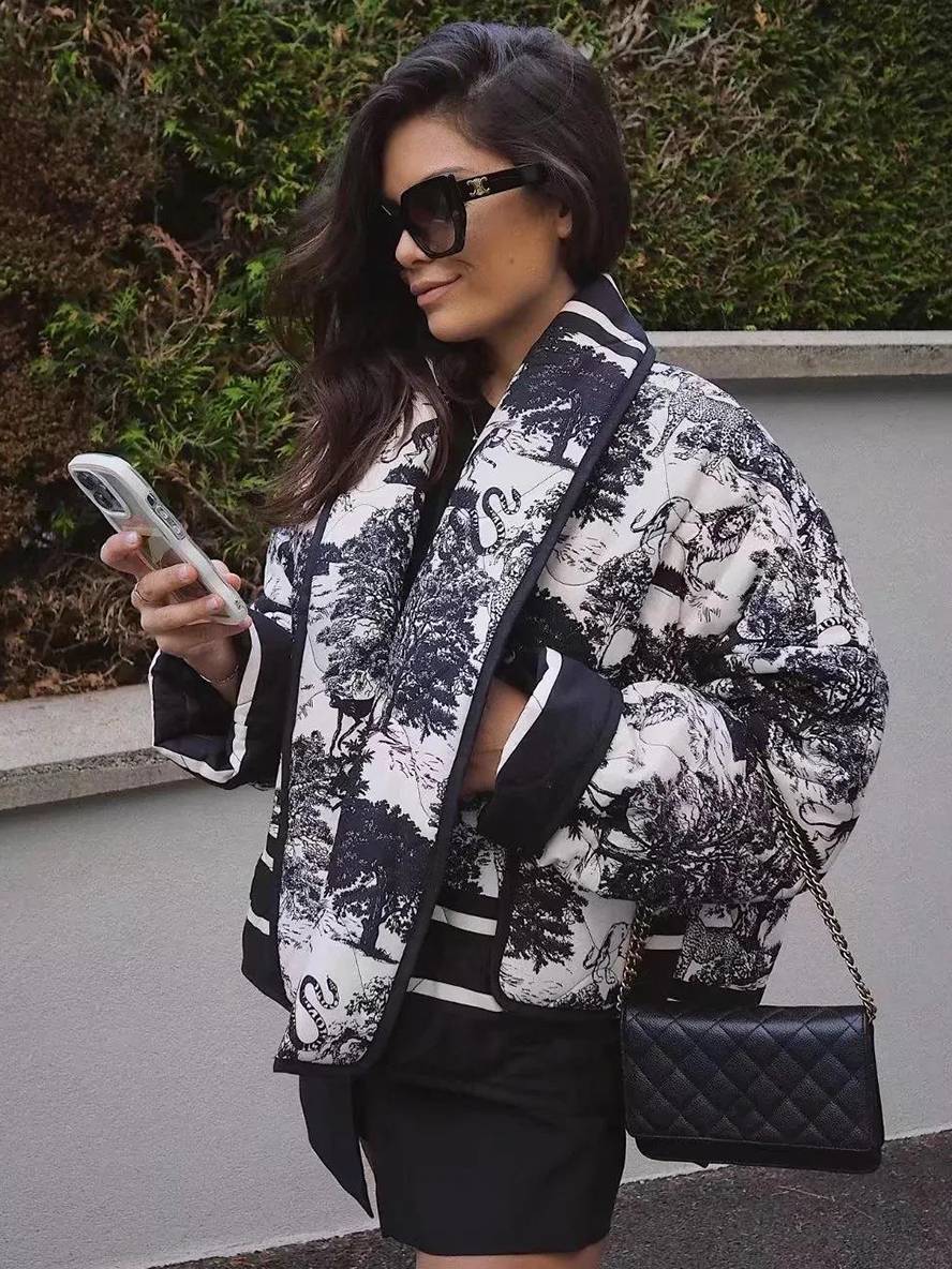 Cocolii court hiver veste imprimé à fleurie poches manches longues femme oversized décontracté manteau