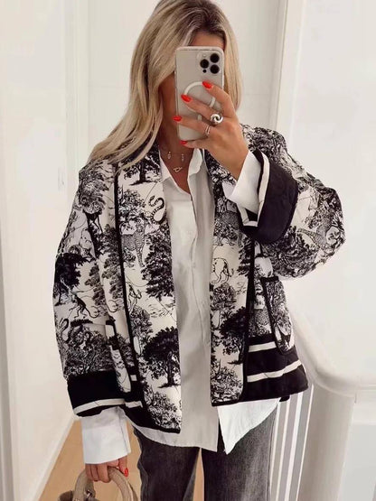 Cocolii court hiver veste imprimé à fleurie poches manches longues femme oversized décontracté manteau