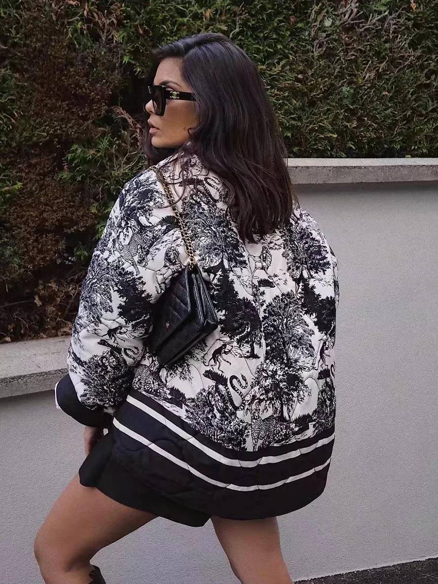 Cocolii court hiver veste imprimé à fleurie poches manches longues femme oversized décontracté manteau