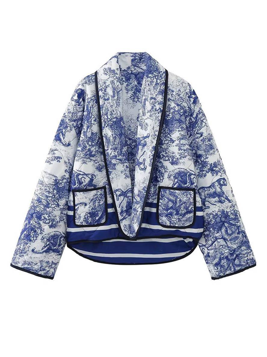 Cocolii court hiver veste imprimé à fleurie poches manches longues femme oversized décontracté manteau