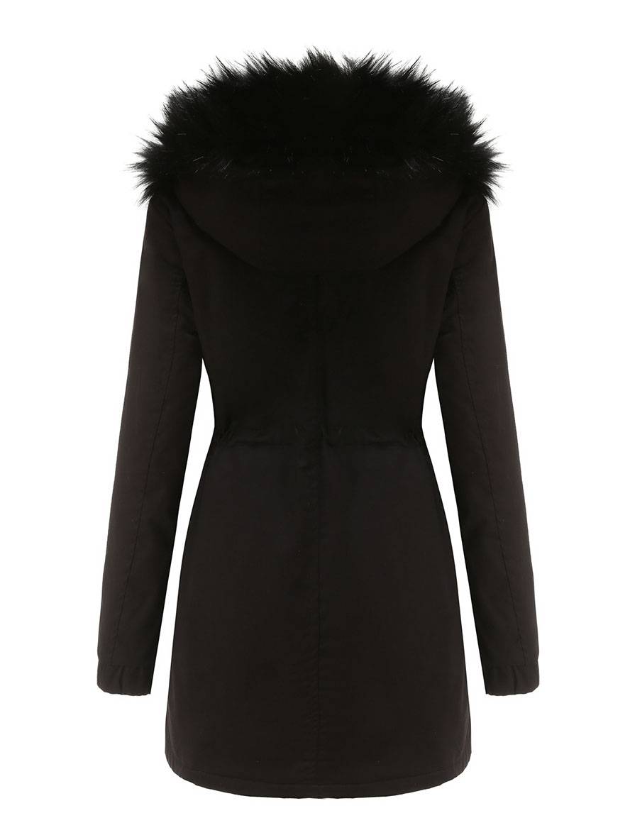 Cocolii mi-longue parka à capuche avce polaire fermeture éclair boutons manches longues femme décontracté hiver manteau