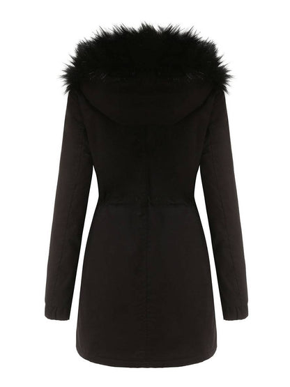 Cocolii mi-longue parka à capuche avce polaire fermeture éclair boutons manches longues femme décontracté hiver manteau