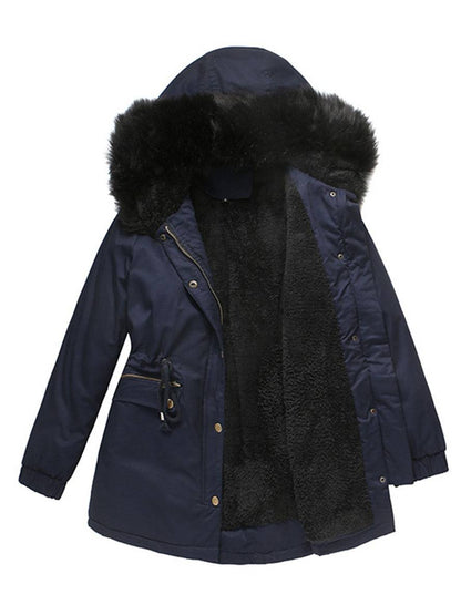 Cocolii mi-longue parka à capuche avce polaire fermeture éclair boutons manches longues femme décontracté hiver manteau