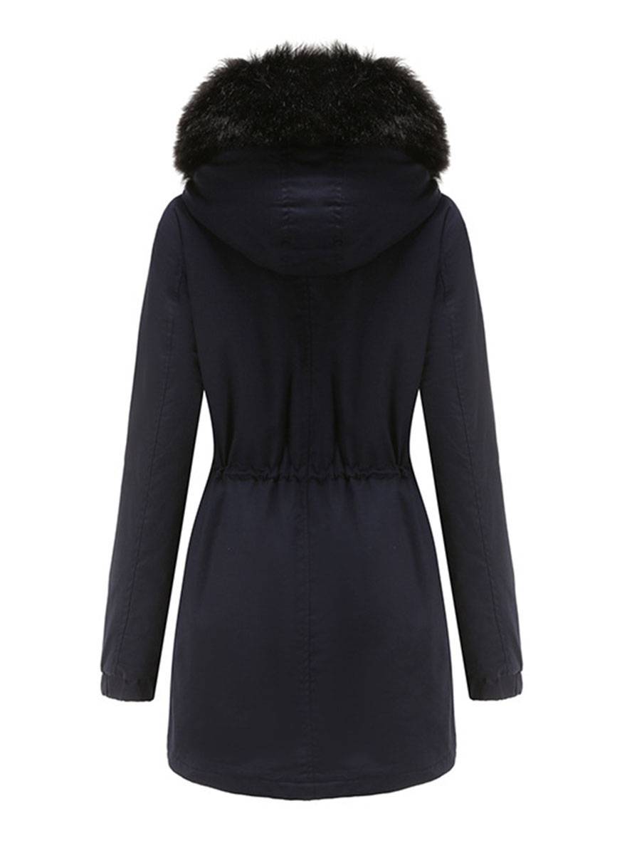 Cocolii mi-longue parka à capuche avce polaire fermeture éclair boutons manches longues femme décontracté hiver manteau