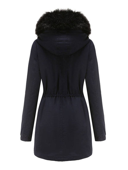 Cocolii mi-longue parka à capuche avce polaire fermeture éclair boutons manches longues femme décontracté hiver manteau