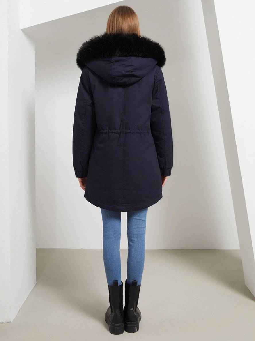 Cocolii mi-longue parka à capuche avce polaire fermeture éclair boutons manches longues femme décontracté hiver manteau