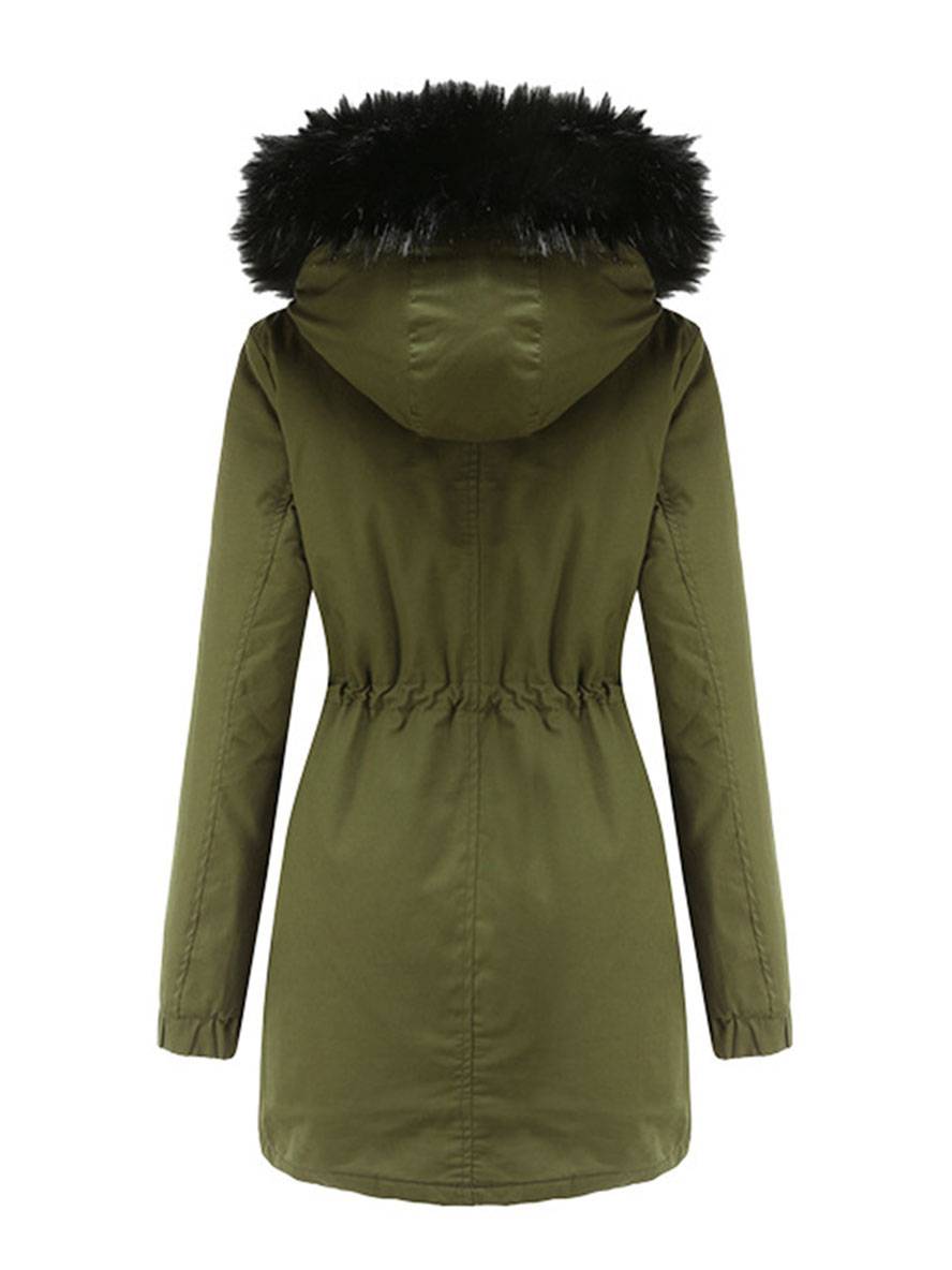 Cocolii mi-longue parka à capuche avce polaire fermeture éclair boutons manches longues femme décontracté hiver manteau
