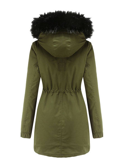 Cocolii mi-longue parka à capuche avce polaire fermeture éclair boutons manches longues femme décontracté hiver manteau