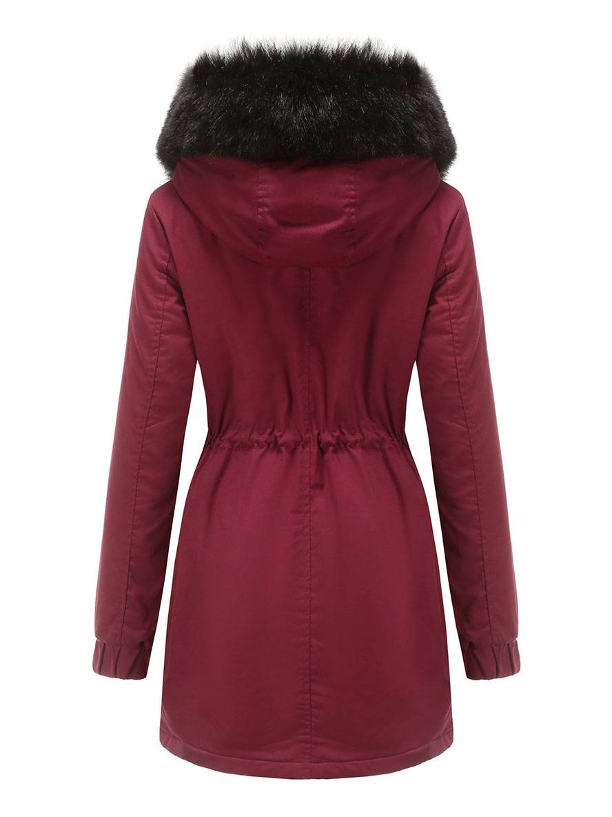 Cocolii mi-longue parka à capuche avce polaire fermeture éclair boutons manches longues femme décontracté hiver manteau