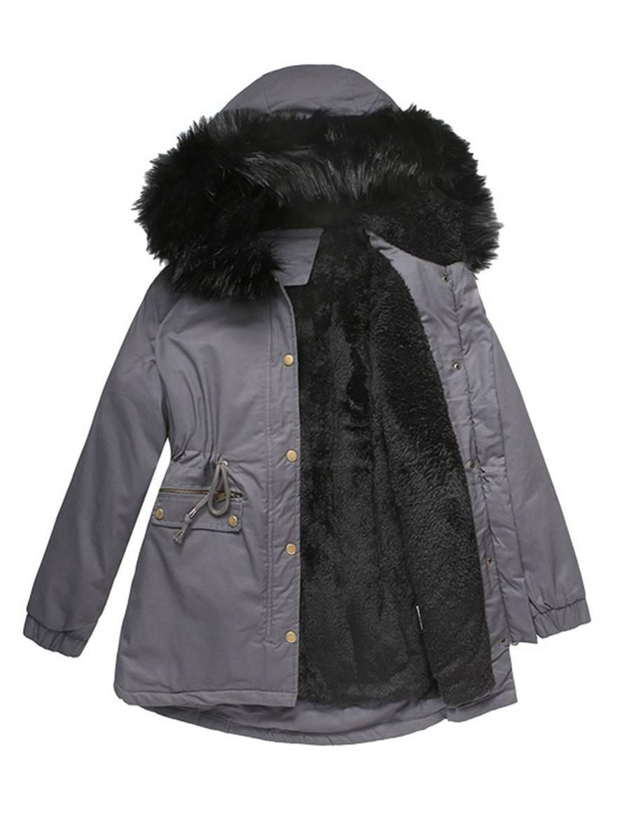 Cocolii mi-longue parka à capuche avce polaire fermeture éclair boutons manches longues femme décontracté hiver manteau