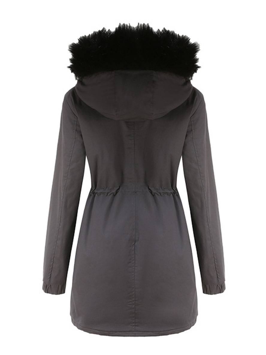 Cocolii mi-longue parka à capuche avce polaire fermeture éclair boutons manches longues femme décontracté hiver manteau