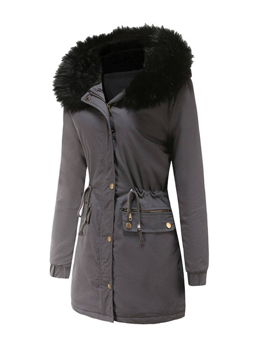 Cocolii mi-longue parka à capuche avce polaire fermeture éclair boutons manches longues femme décontracté hiver manteau