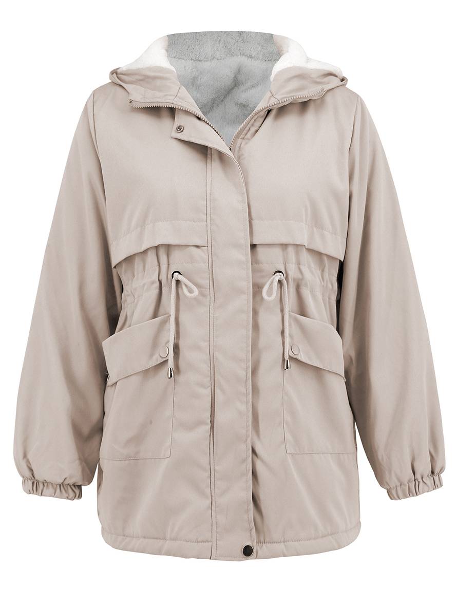 Cocolii mi-longue parka unicolore à capuche boutons poches fermeture éclair femme élégant décontracté manteau