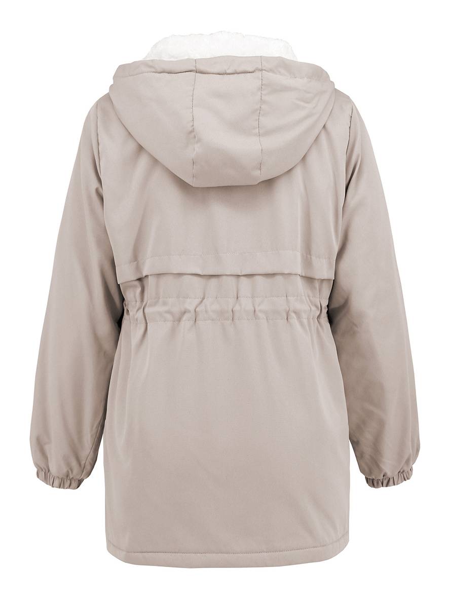 Cocolii mi-longue parka unicolore à capuche boutons poches fermeture éclair femme élégant décontracté manteau