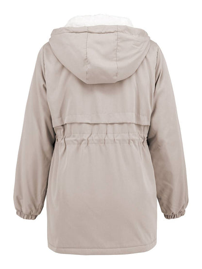 Cocolii mi-longue parka unicolore à capuche boutons poches fermeture éclair femme élégant décontracté manteau