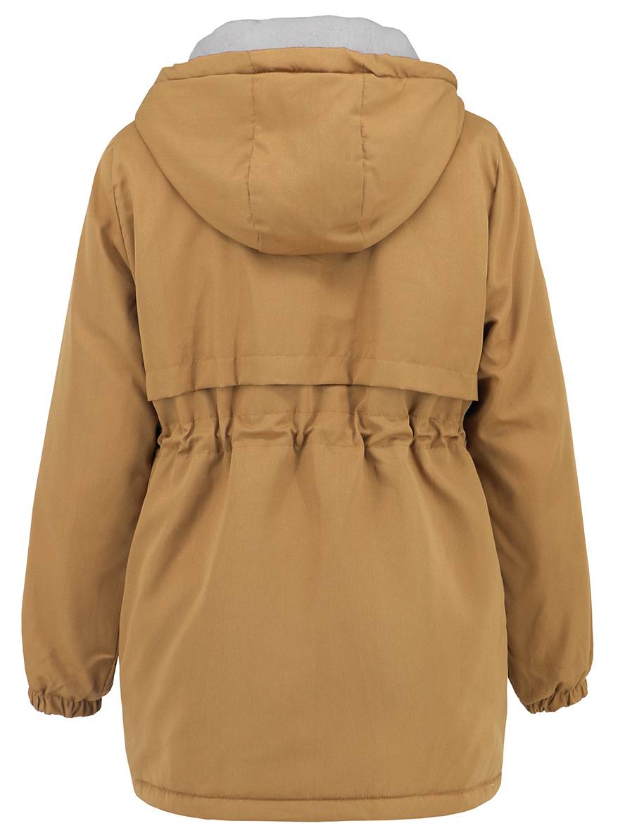 Cocolii mi-longue parka unicolore à capuche boutons poches fermeture éclair femme élégant décontracté manteau