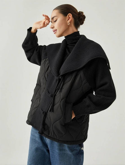 Cocolii manteau géométrique coton boutonnage poches col revers manches longues femme décontracté ample veste
