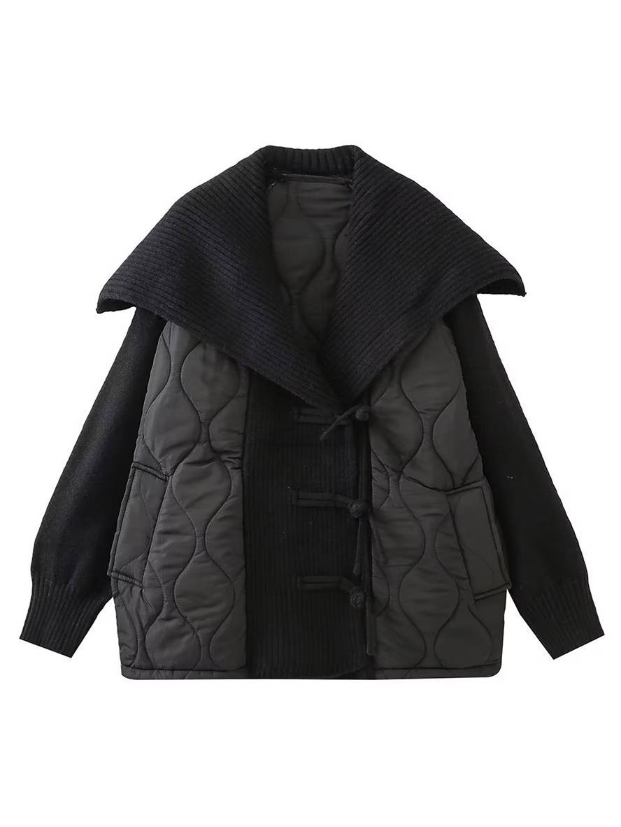 Cocolii manteau géométrique coton boutonnage poches col revers manches longues femme décontracté ample veste