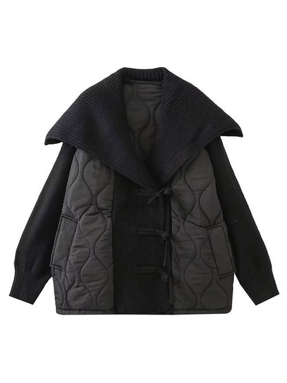 Cocolii manteau géométrique coton boutonnage poches col revers manches longues femme décontracté ample veste
