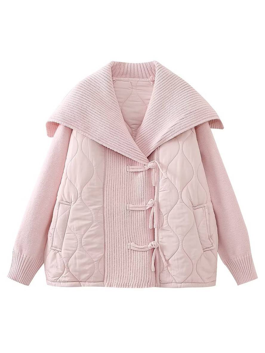 Cocolii manteau géométrique coton boutonnage poches col revers manches longues femme décontracté ample veste
