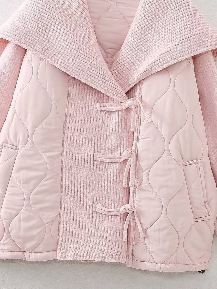 Cocolii manteau géométrique coton boutonnage poches col revers manches longues femme décontracté ample veste