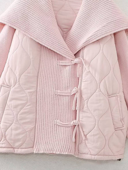 Cocolii manteau géométrique coton boutonnage poches col revers manches longues femme décontracté ample veste