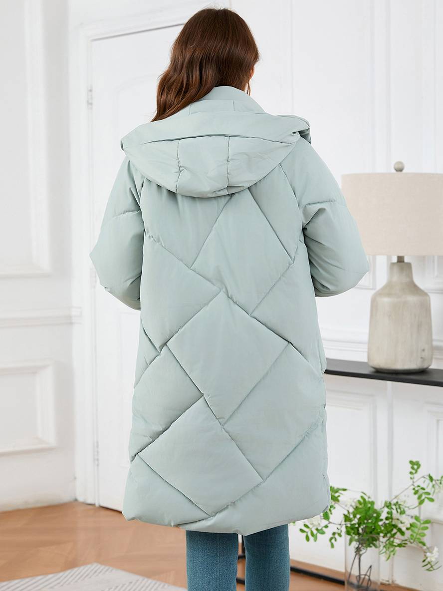 Cocolii mi-longue manteau doudoune unicolore à capuche boutonnage poches femme élégant décontracté oversized