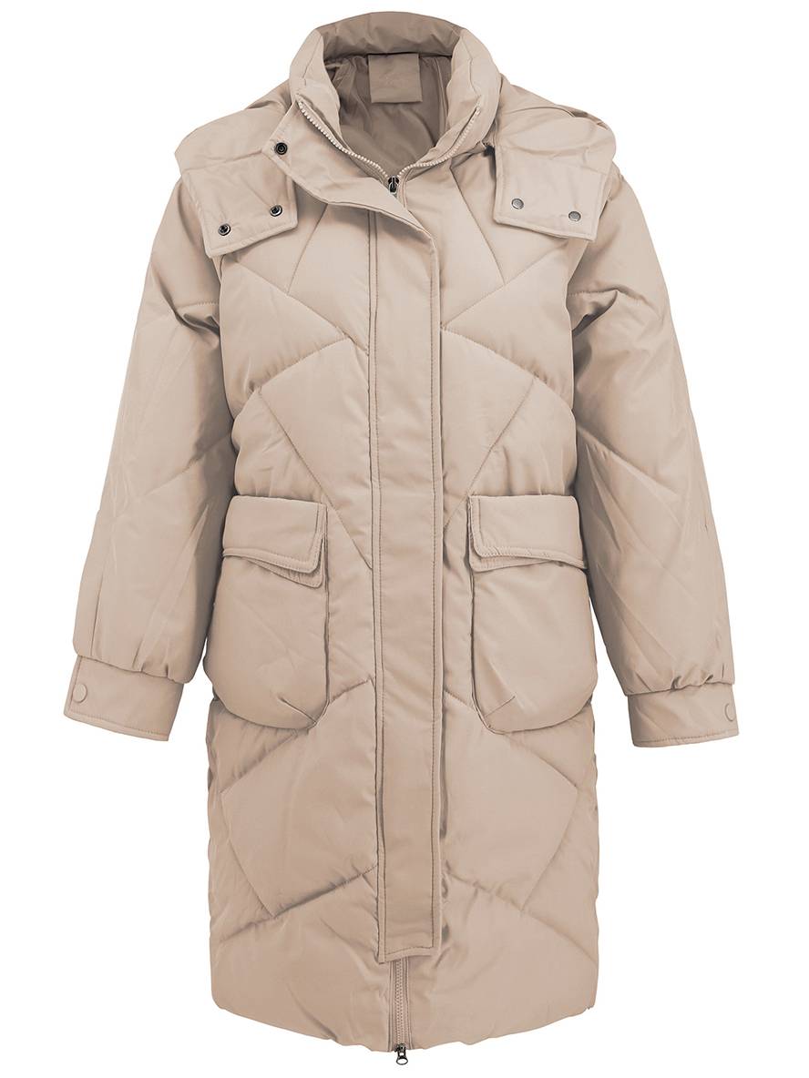 Cocolii mi-longue manteau doudoune unicolore à capuche boutonnage poches femme élégant décontracté oversized