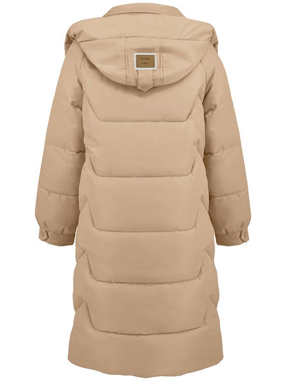Cocolii longue manteau doudoune unicolore col montant fermeture éclair boutonnage poches femme élégant décontracté veste