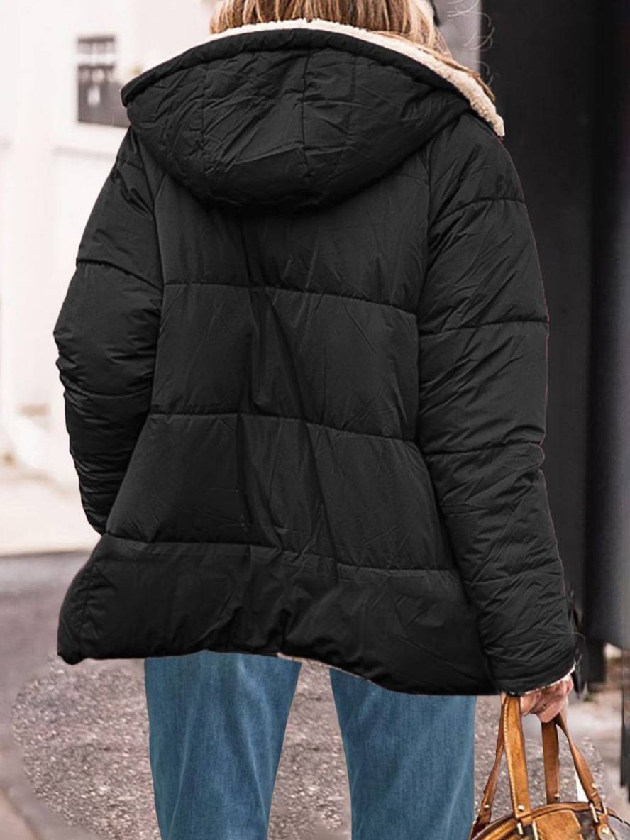 Cocolii court doudoune manteau d'hiver à capuche poches femme élégant décontracté oversized veste