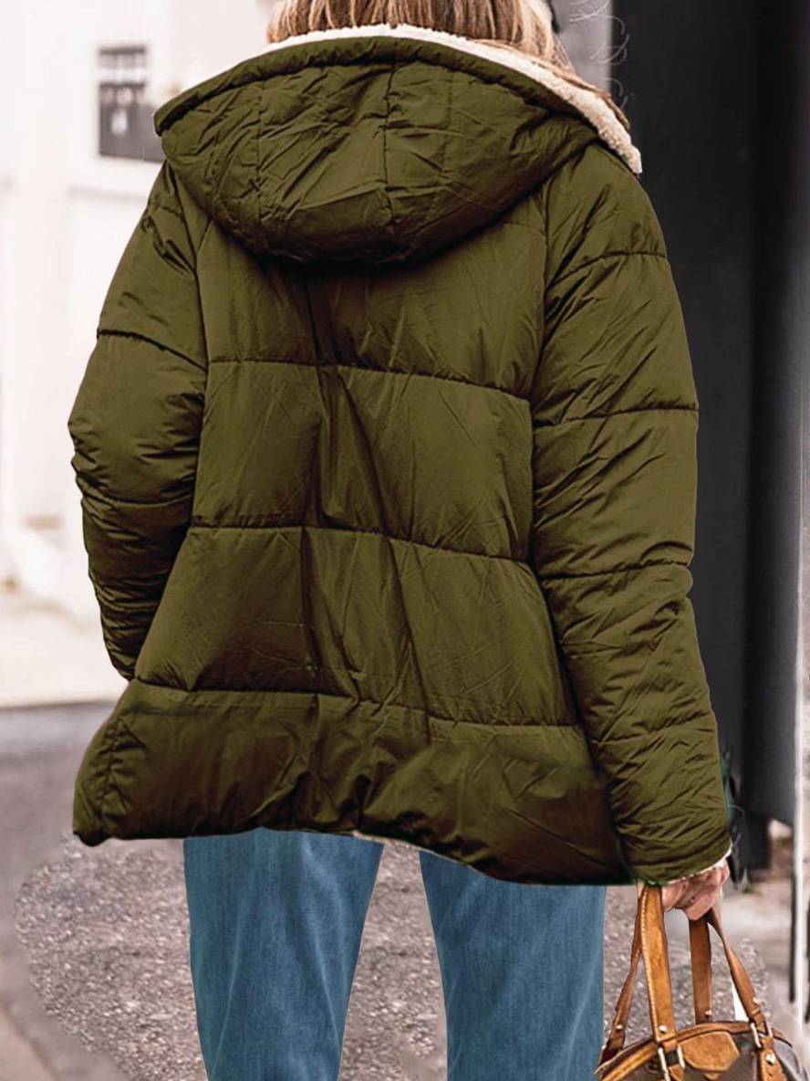 Cocolii court doudoune manteau d'hiver à capuche poches femme élégant décontracté oversized veste