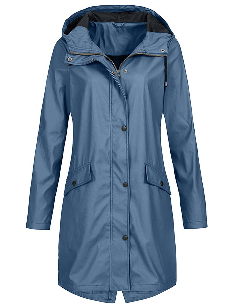 Cocolii mi-longue parka à capuche unicolore fermeture éclair boutonnage poches manches longues femme décontracté manteau