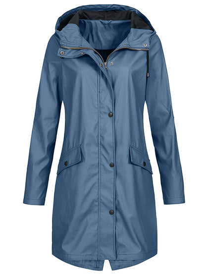 Cocolii mi-longue parka à capuche unicolore fermeture éclair boutonnage poches manches longues femme décontracté manteau