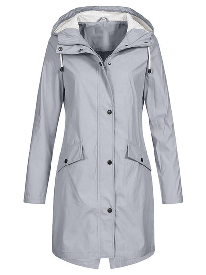 Cocolii mi-longue parka à capuche unicolore fermeture éclair boutonnage poches manches longues femme décontracté manteau