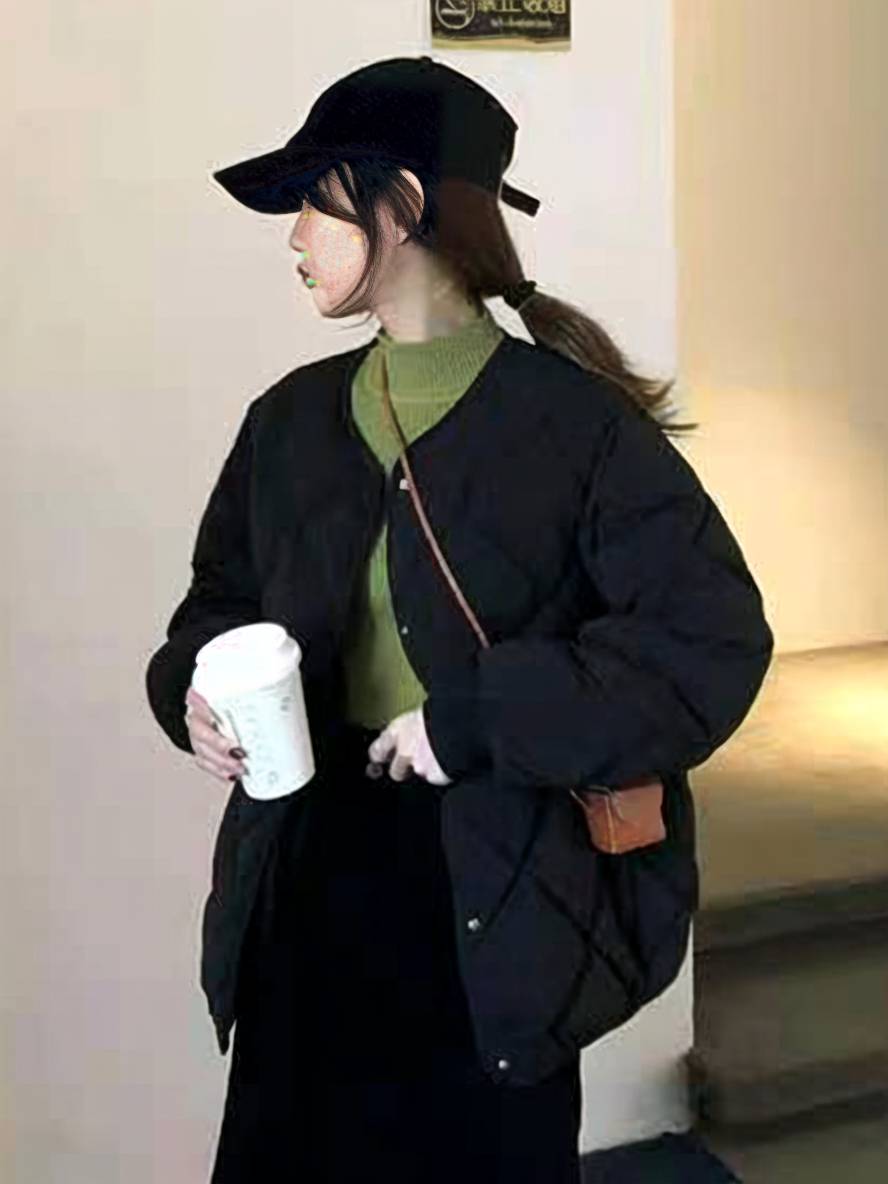 Cocolii court manteau unicolore coton boutonnage poches col rond manches bishop femme décontracté ample blouson