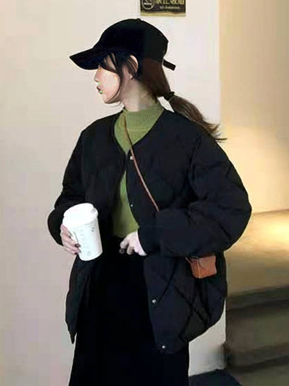 Cocolii court manteau unicolore coton boutonnage poches col rond manches bishop femme décontracté ample blouson