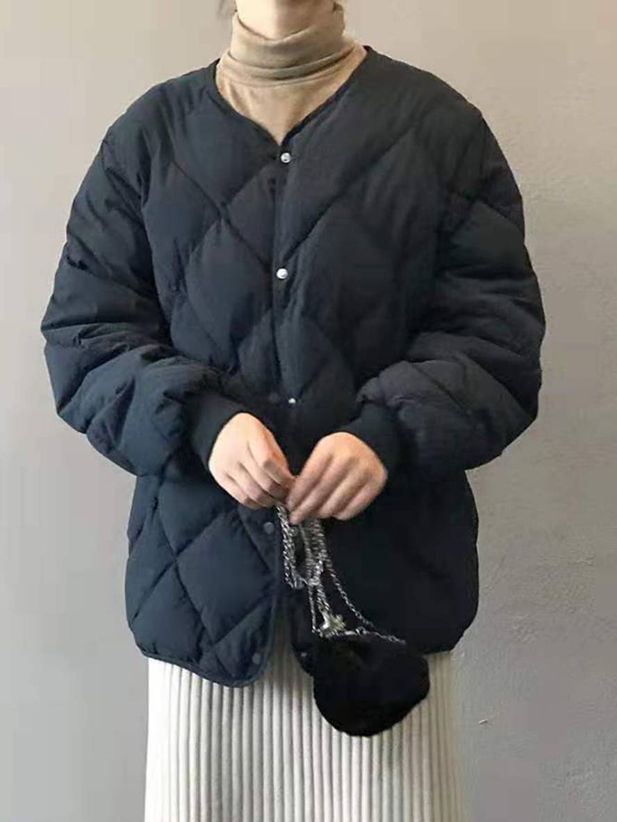 Cocolii court manteau unicolore coton boutonnage poches col rond manches bishop femme décontracté ample blouson