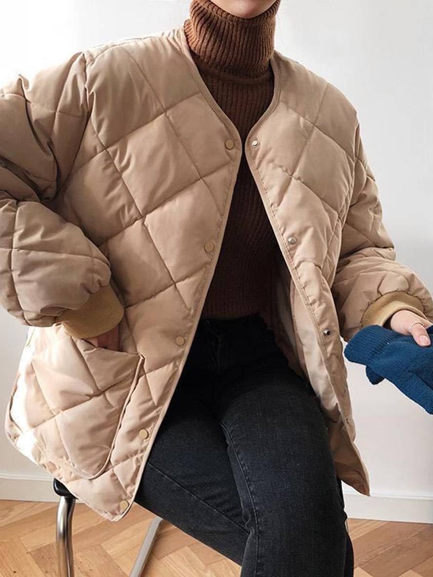 Cocolii court manteau unicolore coton boutonnage poches col rond manches bishop femme décontracté ample blouson