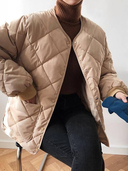 Cocolii court manteau unicolore coton boutonnage poches col rond manches bishop femme décontracté ample blouson