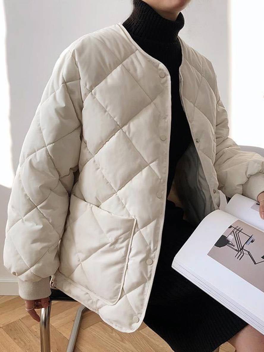 Cocolii court manteau unicolore coton boutonnage poches col rond manches bishop femme décontracté ample blouson