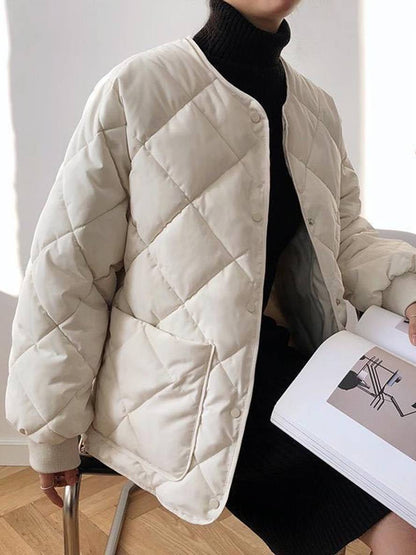 Cocolii court manteau unicolore coton boutonnage poches col rond manches bishop femme décontracté ample blouson