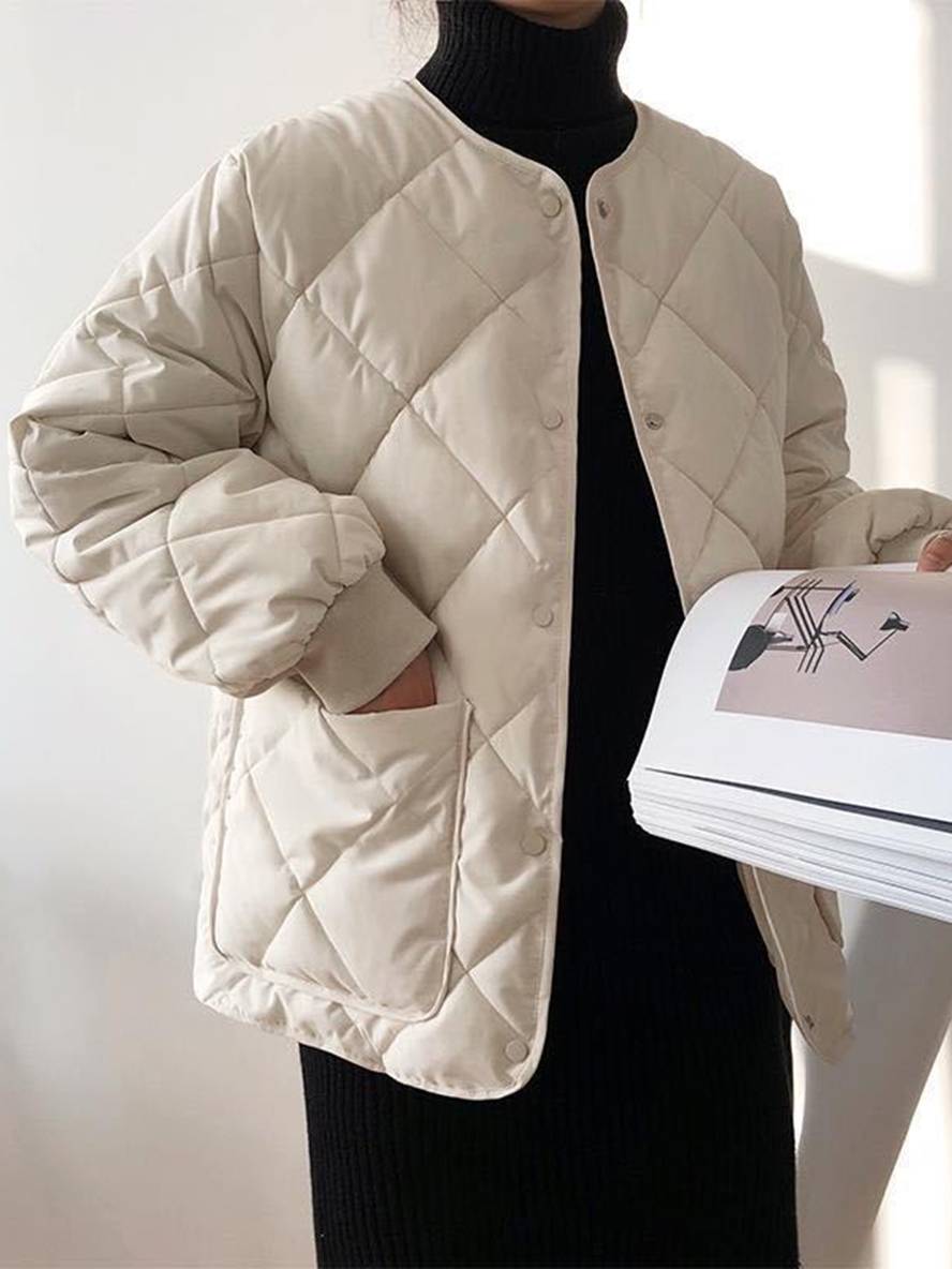 Cocolii court manteau unicolore coton boutonnage poches col rond manches bishop femme décontracté ample blouson