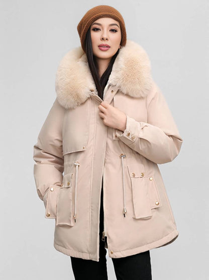 Cocolii mi-longue parka à capuche poches fermeture éclair manches longues femme casual oversized décontracté hiver doudoune